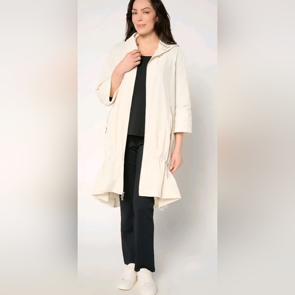 LOGO by Lori Goldstein Jackets & Blazers - LOGO Lori Goldstein Long Lightweight Jacket With Hood Cream NWOT Small Petite